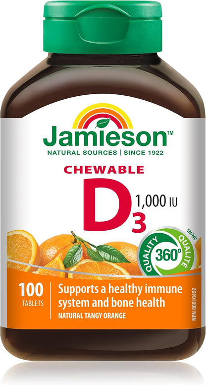 Jamieson Natural Tangy Orange Chewable Vitamin D3 1000 IU 100 Tablets
