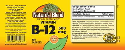 Nature's Blend Vitamin B12 500 mcg – 100 Tablets