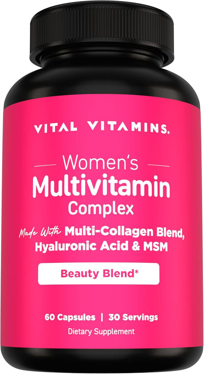 Vital Vitamins Women's Multivitamin Complex - Multi-Collagen Blend, Hyaluronic Acid, MSM - 60 Capsules