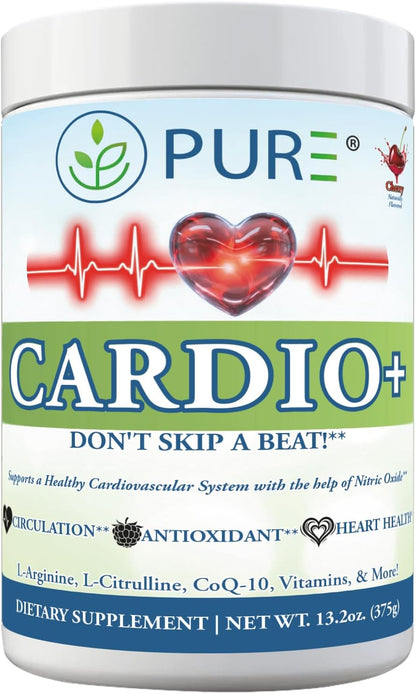 PURE® Cardio+ Nitric Oxide Circulation Support - 5000mg L-Arginine & 1000mg L-Citrulline - Mixed Berry Flavour, 30 Servings Powder, 363g - CoQ10 & Beetroot - High Potency Heart Formula