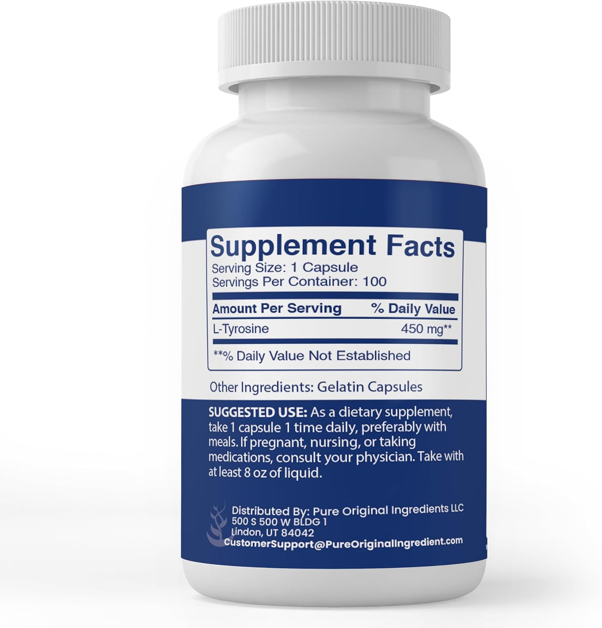 Pure Original Ingredients L-Tyrosine (100 Capsules) – Always Pure, No Additives or Fillers, Laboratory Verified - görsel 2