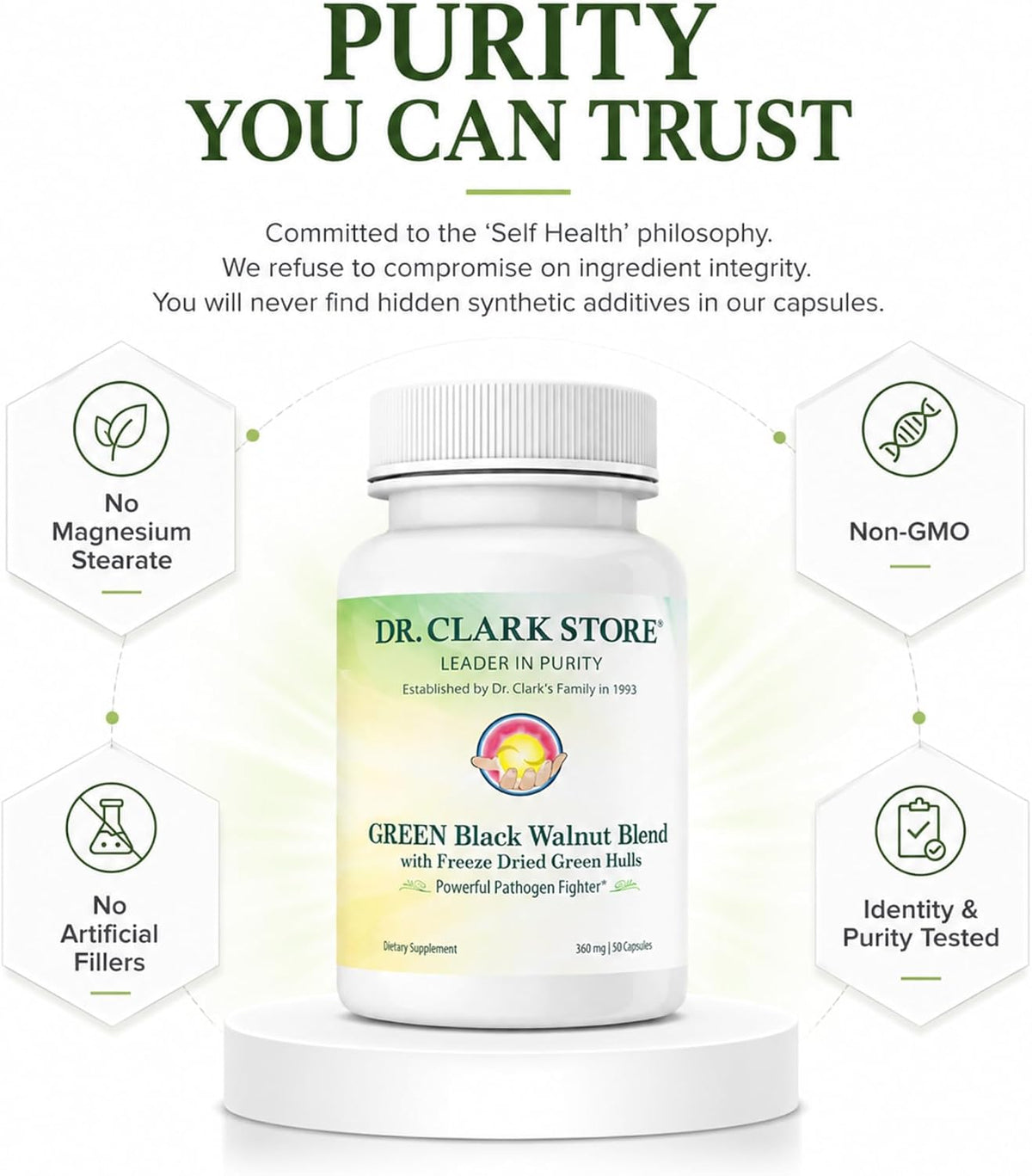 Dr Clark Store Green Black Walnut Blend - Freeze Dried Hull with Peppermint, 360 mg, 50 Gelatin Capsules - görsel 5