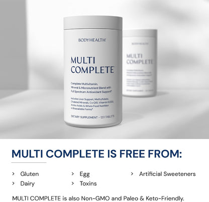 BodyHealth Multi Complete (120 Count) Daily Multivitamin for Men and Women with Whole Foods, Minerals, Antioxidants, Organic Green Food Concentrates, and Liver Detox Extracts, Non-GMO