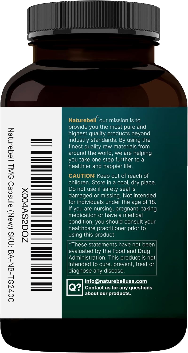 NatureBell TMG Supplements 1500mg, 240 Capsules – Max Strength Betaine Anhydrous Trimethylglycine – Supports Normal Homocysteine Metabolism, Heart & Liver Health – Non-GMO, Gluten-free - görsel 8