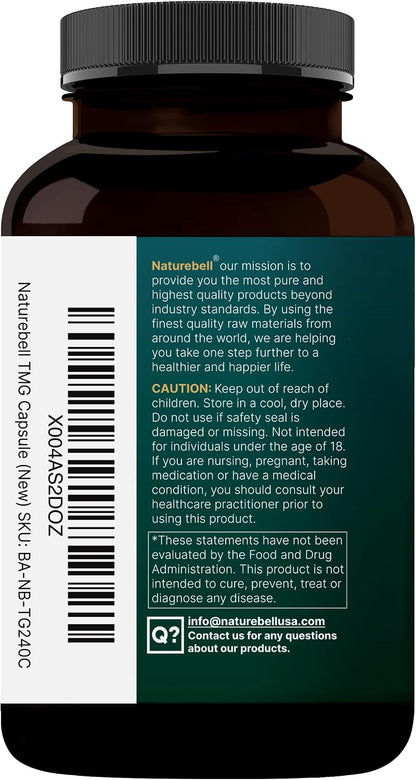 NatureBell TMG Supplements 1500mg, 240 Capsules – Max Strength Betaine Anhydrous Trimethylglycine – Supports Normal Homocysteine Metabolism, Heart & Liver Health – Non-GMO, Gluten-free