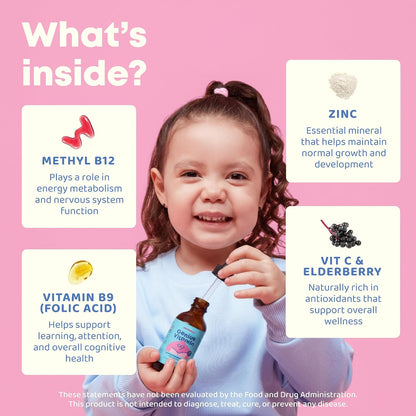 JoySpring Kids B Complex | Liquid Drops with Elderberry, Zinc & Vitamin C | 30 ml | 30 Servings