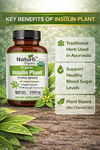 Naturfi Organic Insulin Plant Capsules (Costus Igneus) - Certified Organic, 90 Veggie Caps