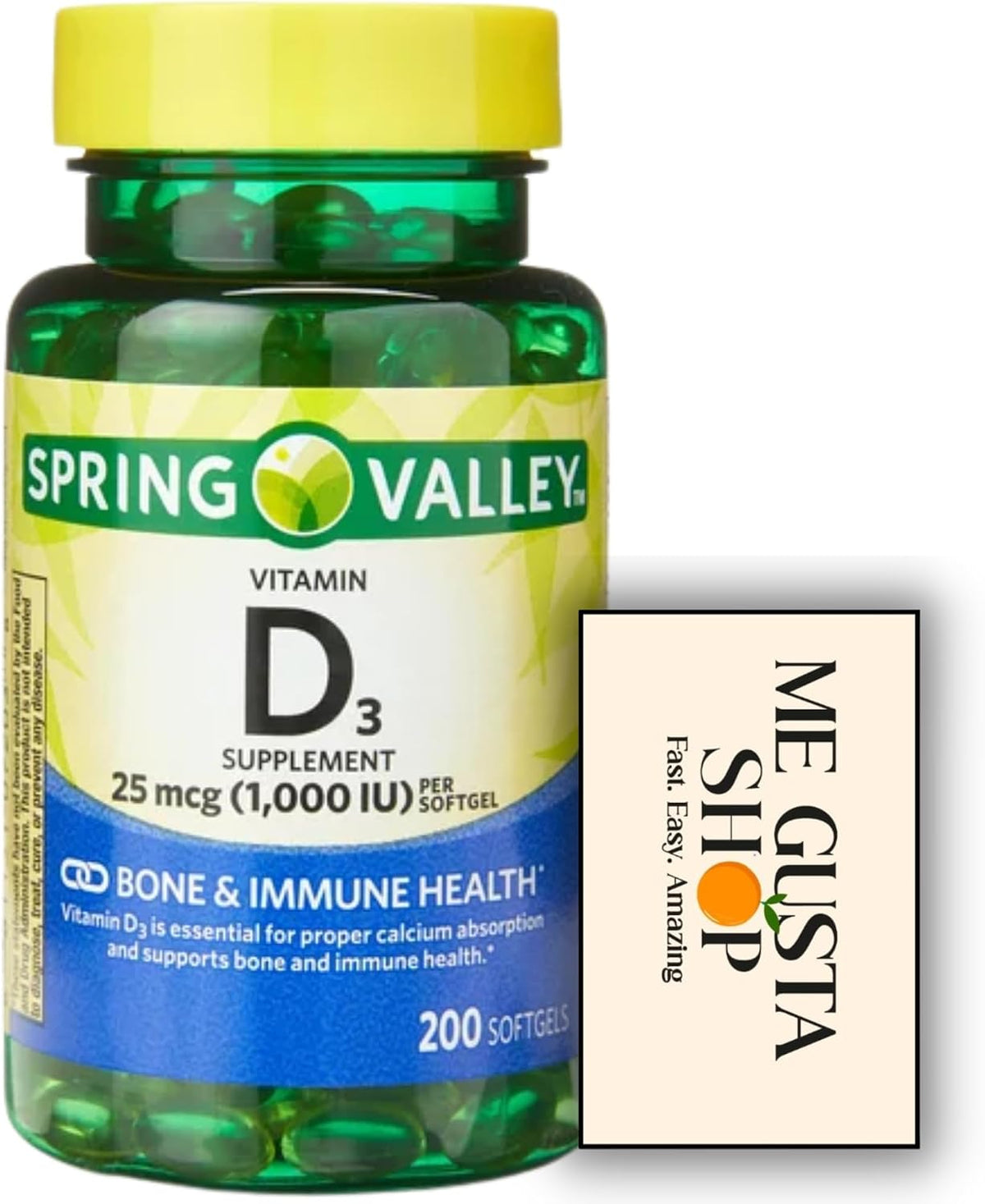 Spring Valley Vitamin D3 25 mcg (1,000 IU) Softgels, 200 Count - görsel 1