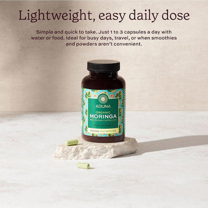 Aduna Organic Moringa Capsules 1500mg | 100% Pure Moringa Leaf Food Supplement | 180 Vegan Capsules