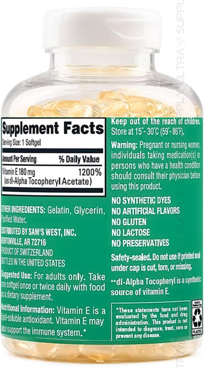 Members Mark Vitamin E 400 IU Soft gel capsules, 180 mg - 500 Count