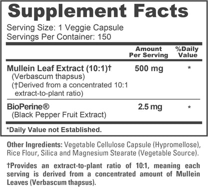 NusaPure Mullein Leaf Capsules, 500 mg, 150 Vegan Capsules (Non-GMO, Vegan)