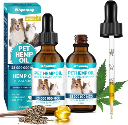 Woyamay Hemp Oil for Dogs and Cats – Organic Hemp Oil Drops Rich in Omega 3, 6, 9