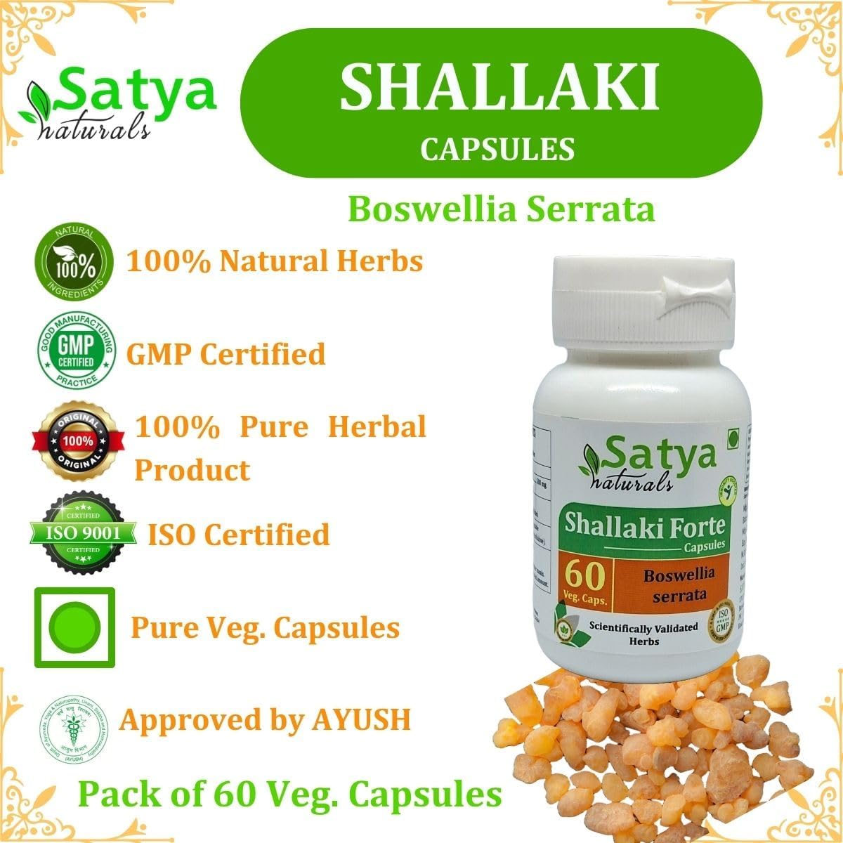 Satya Naturals Shallaki Forte Capsules 500mg - Boswellia Serrata Extract - 4 Bottles of 60 Veg Capsules - görsel 7