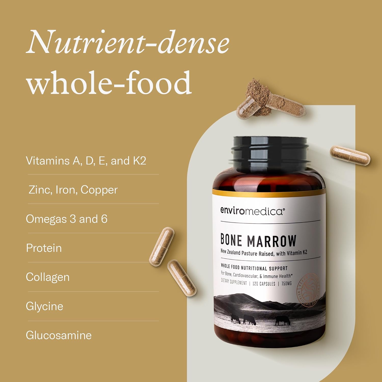 Enviromedica Bone Marrow Supplement – Grass-Fed New Zealand Beef Bone Marrow, MCHA, Bovine Cartilage, Collagen, Freeze-Dried, Vitamin K2 MK7, 120 Capsules - görsel 5