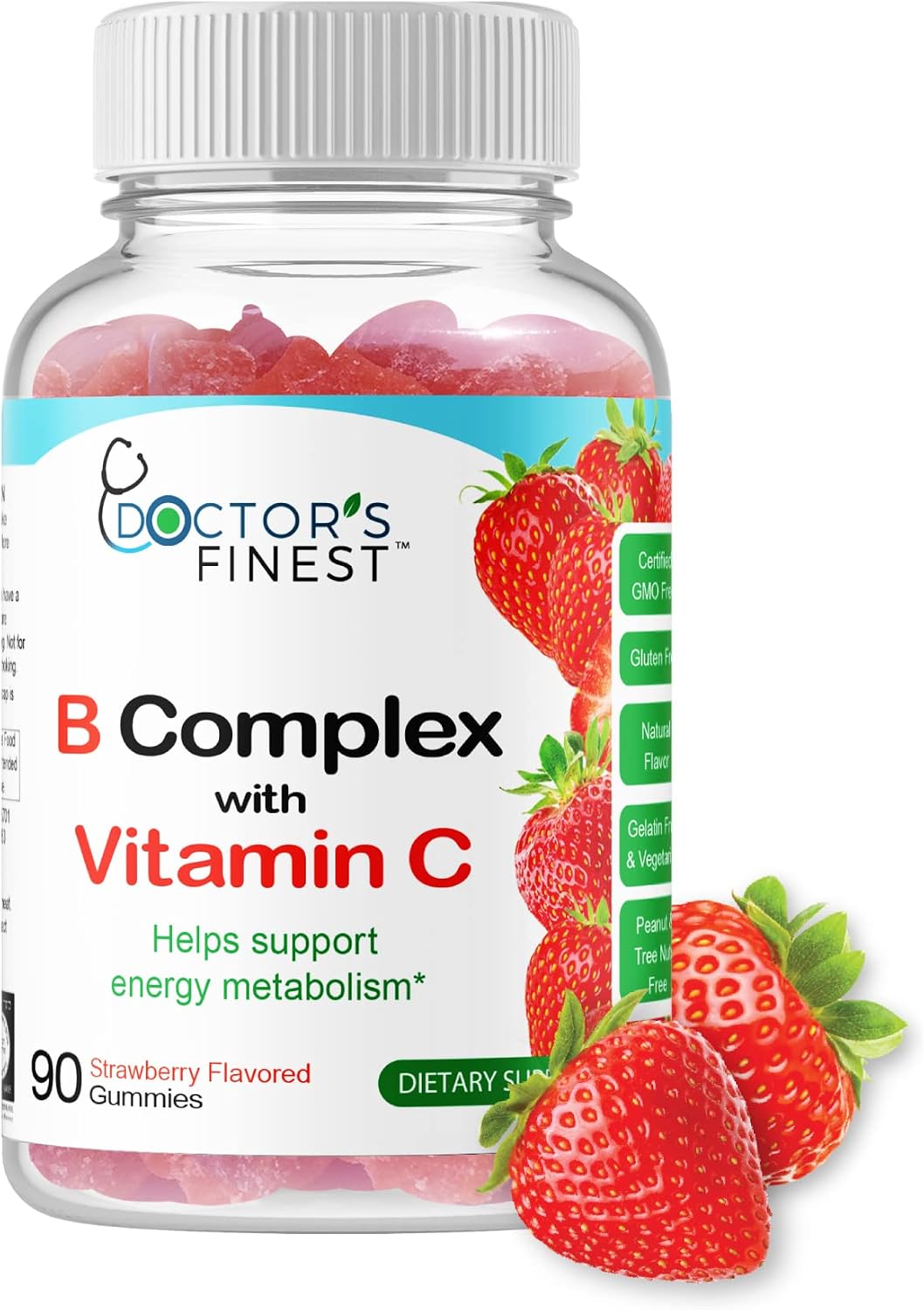Vitamin B Complex Gummies - Vegan, Non-GM, Gluten-Free, Strawberry Flavour - 90 Gummies - görsel 1