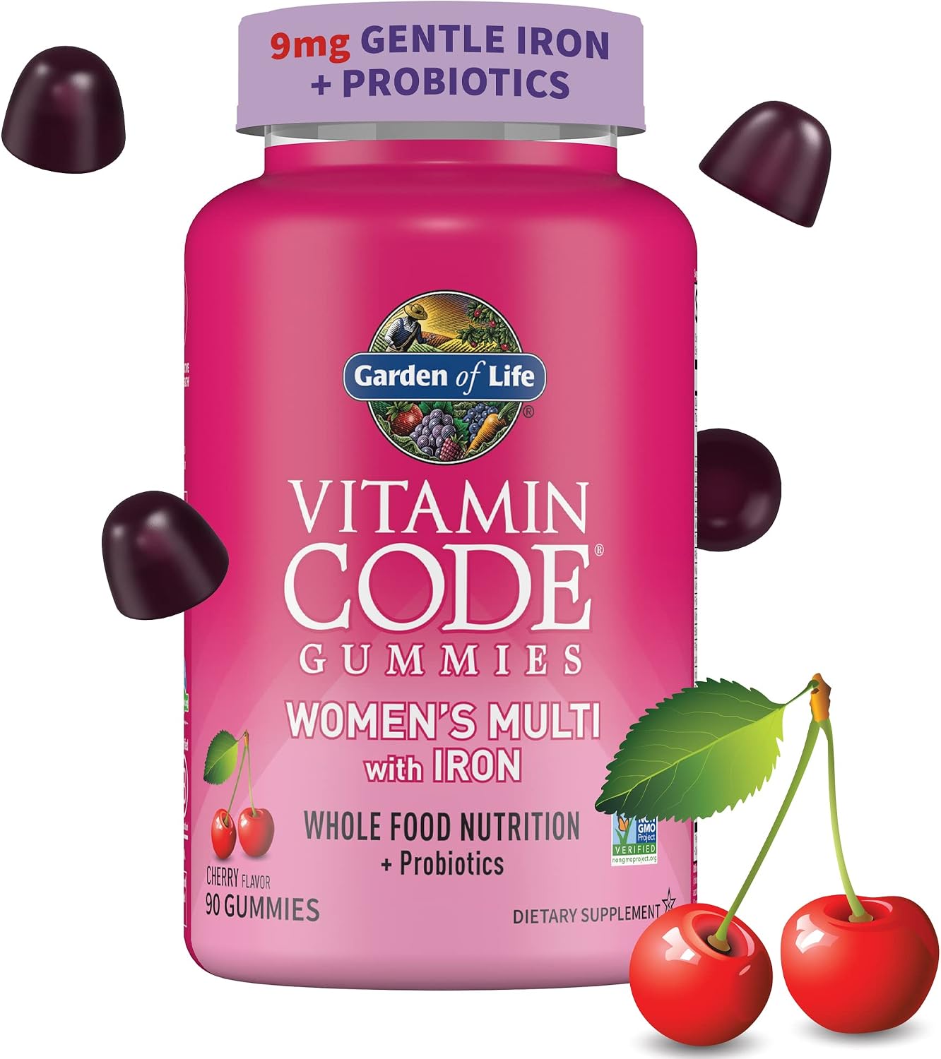 Garden of Life Vitamin Code Women's Multivitamin Gummies with Iron and Probiotics, Cherry Flavour, 90 Gummies - görsel 1