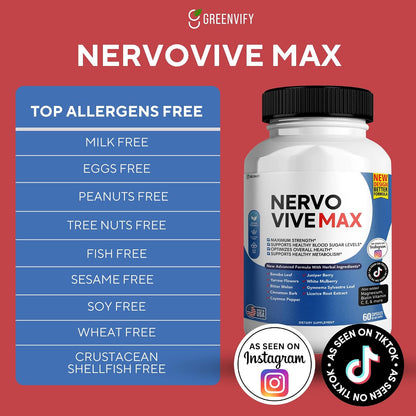 GREENVIFY Nervovive Max Brain Support Supplement | Memory & Concentration | 180 Capsules