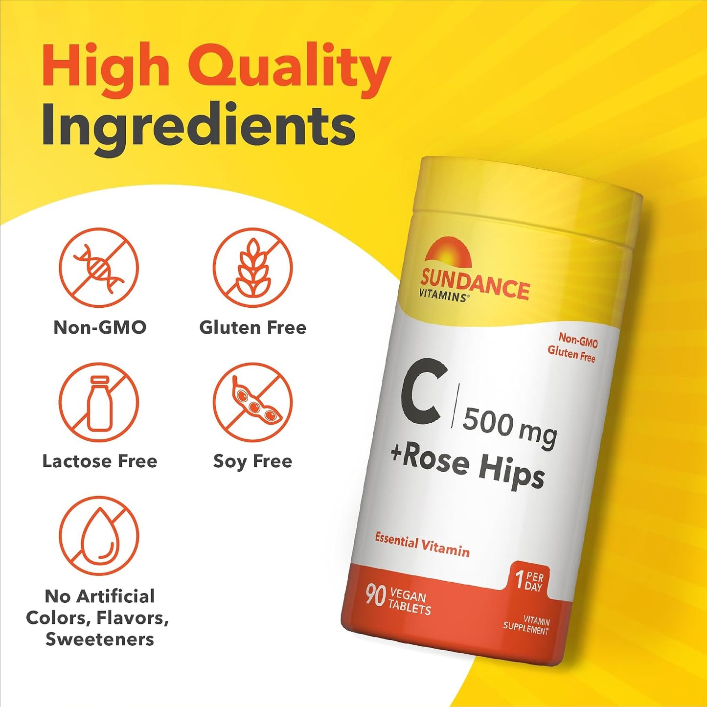 Sundance Vitamin C with Rose Hips | 500mg | 90 Vegetarian Tablets - görsel 4