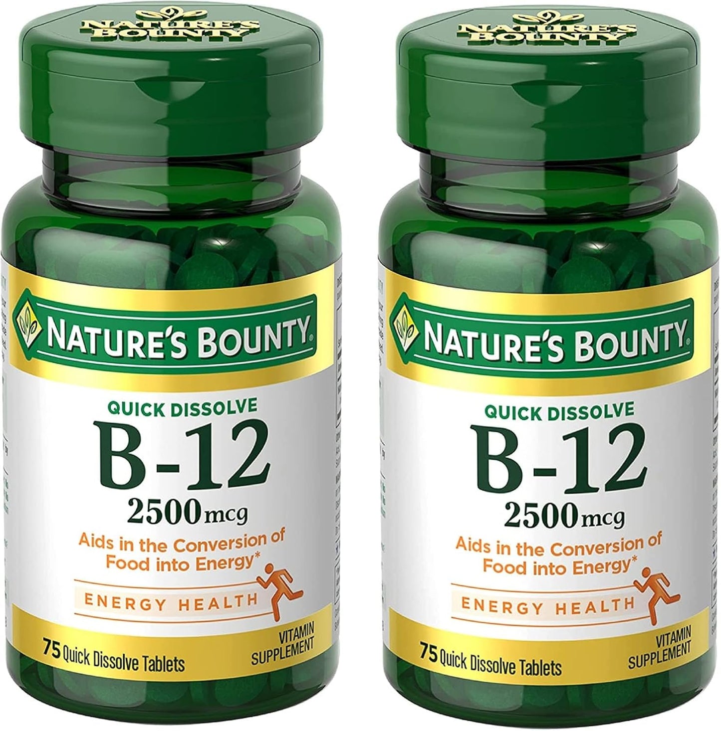 Nature's Bounty Vitamin B12 2500 mcg, Energy Support, Quick Dissolve Tablets, 75 Tablets (Pack of 2) - görsel 1