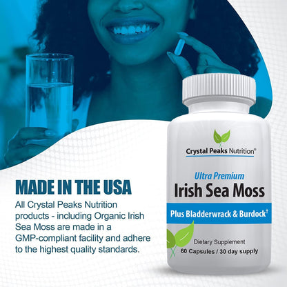 Organic Sea Moss Supplements with Bladderwrack and Burdock Root - Pure Sea Moss Capsules with BioPerine