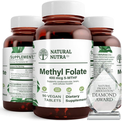 Natural Nutra Active Methyl Folate Supplement with Quatrefolic – Supports Heart and Brain Health, 90 Vegan Tablets (Pack of 3)