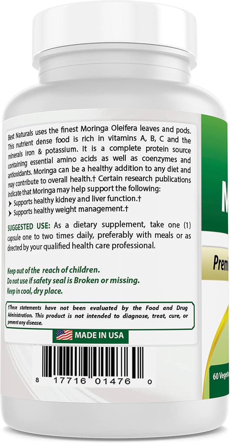Best Naturals Moringa Superfood 500 mg 60 Veggie Capsules - görsel 5