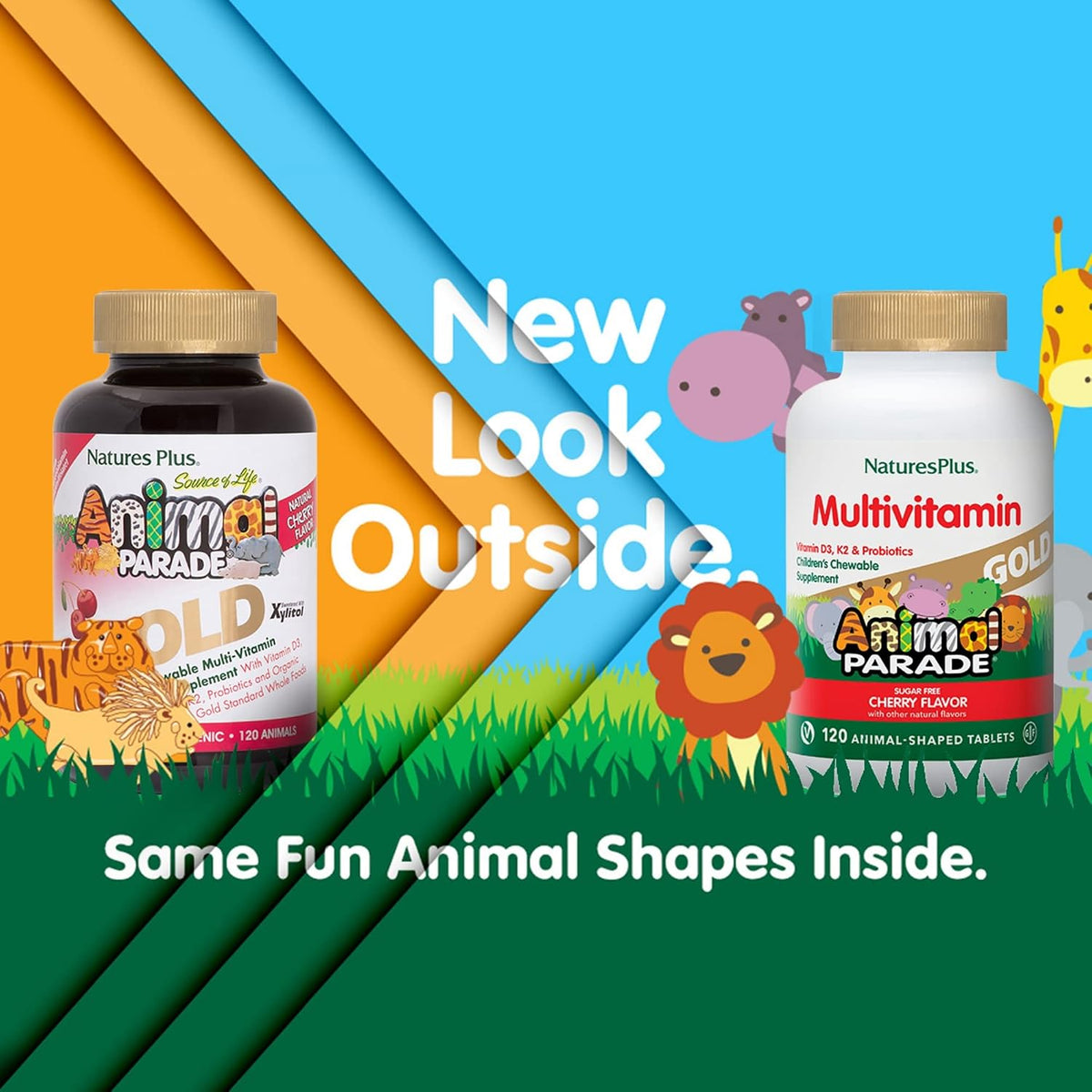 NaturesPlus Animal Parade Gold Children's Chewable Multivitamin - Natural Cherry Flavour - 120 Animal Shaped Tablets - görsel 2