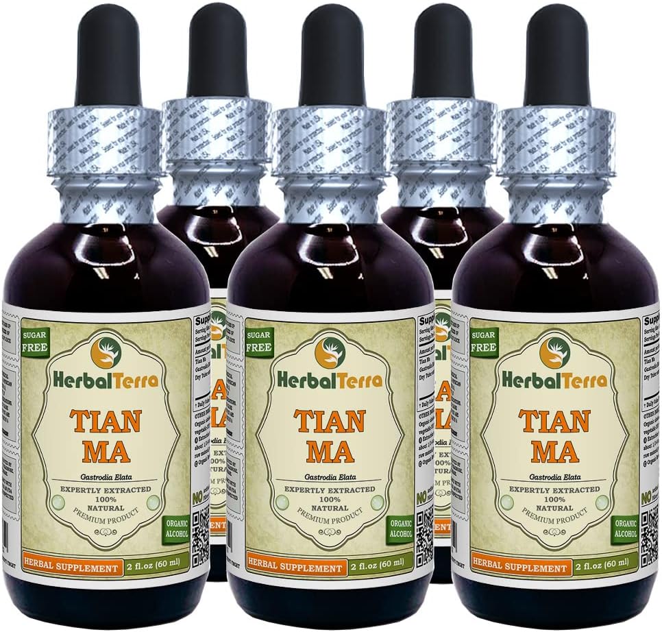 Tian Ma, Gastrodia (Gastrodia Elata) Tincture, Dried Tuber Liquid Extract, 5x2 fl.oz (5x60 ml) - görsel 1