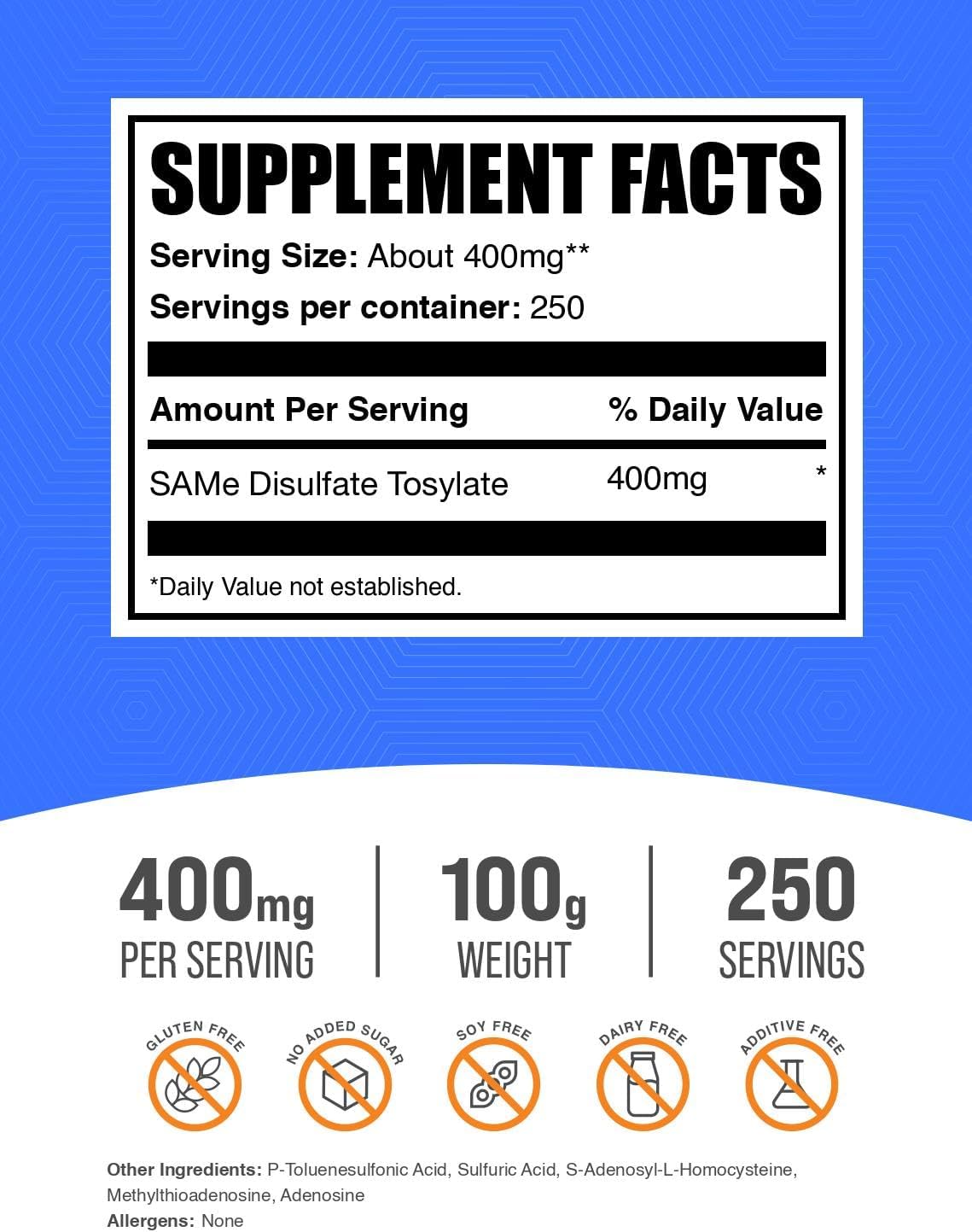BulkSupplements.com SAM-e Powder - S-Adenosyl-L-Methionine Supplement, 400mg per Serving, 100g - görsel 2