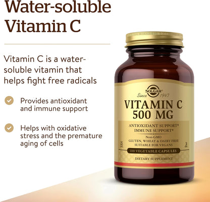 Solgar Vitamin C 500 mg, 100 Vegetable Capsules