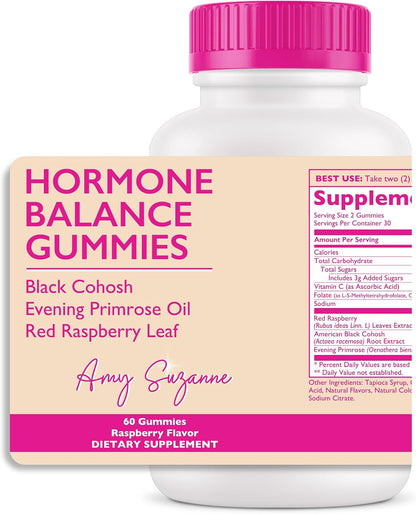 Hormone Balance Gummies for Women - Hormonal Harmony for Mood, Energy & Bloating - PMS, Perimenopause & Menopause Support - Red Raspberry Leaf & Black Cohosh - 60 Gummy Supplements