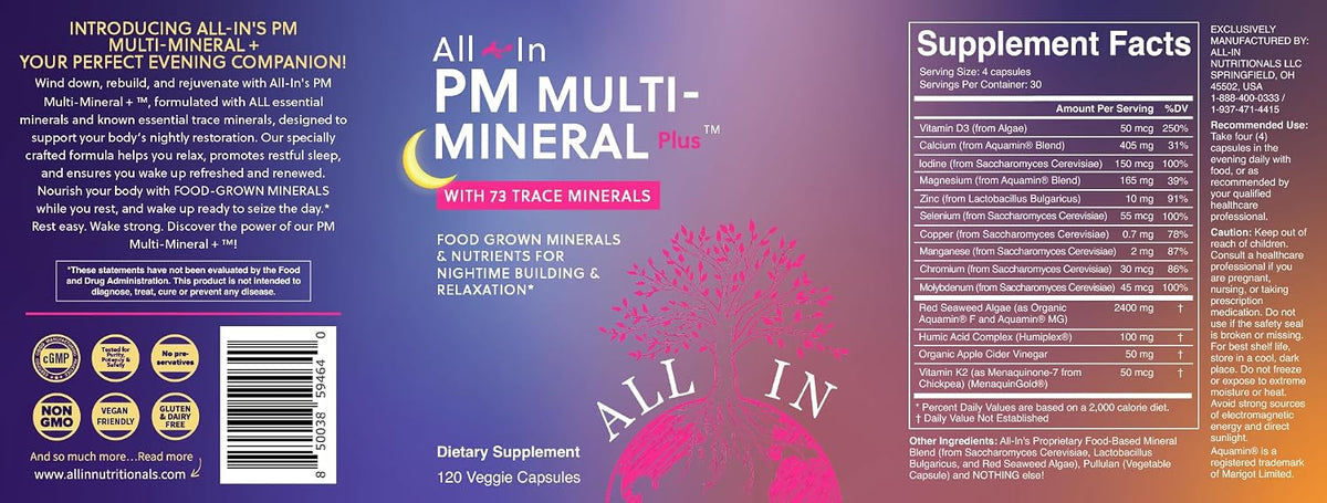 All In Nutritionals PM Multi-Mineral+ Tablet – Whole Food Mineral Supplement for Evening Rejuvenation & Sleep - görsel 6