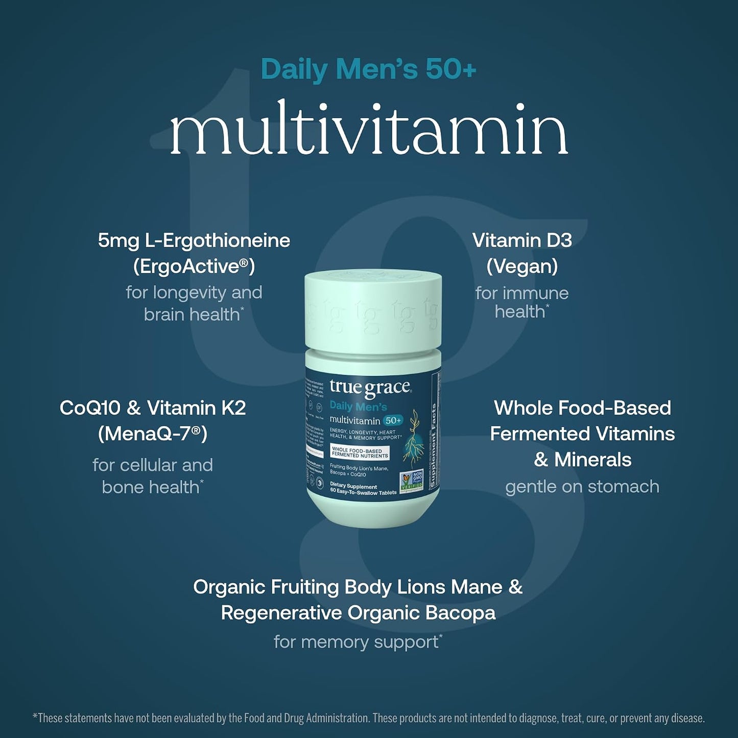 True Grace Daily Men's Multivitamin 50+ - 60 Tablets - Immune, Energy & Memory Support - görsel 3