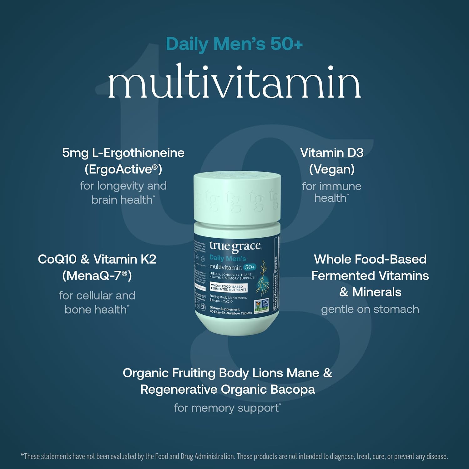 True Grace Daily Men's Multivitamin 50+ - 60 Tablets - Immune, Energy & Memory Support - görsel 3