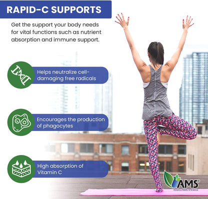 America Medic & Science Rapid-C 500mg Vitamin C Supplement (3 Pack of 100 Tablets)