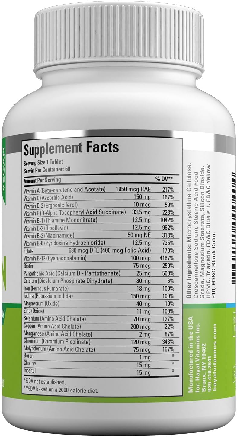 HAYAT Vitamins Vegan Natural Multivitamin - 60 Tablets (2-Month Supply) - görsel 3