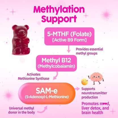 SAM-e with L-Tyrosine Gummies, Methylated B-Vitamin Complex & NAC - 60 Gummies