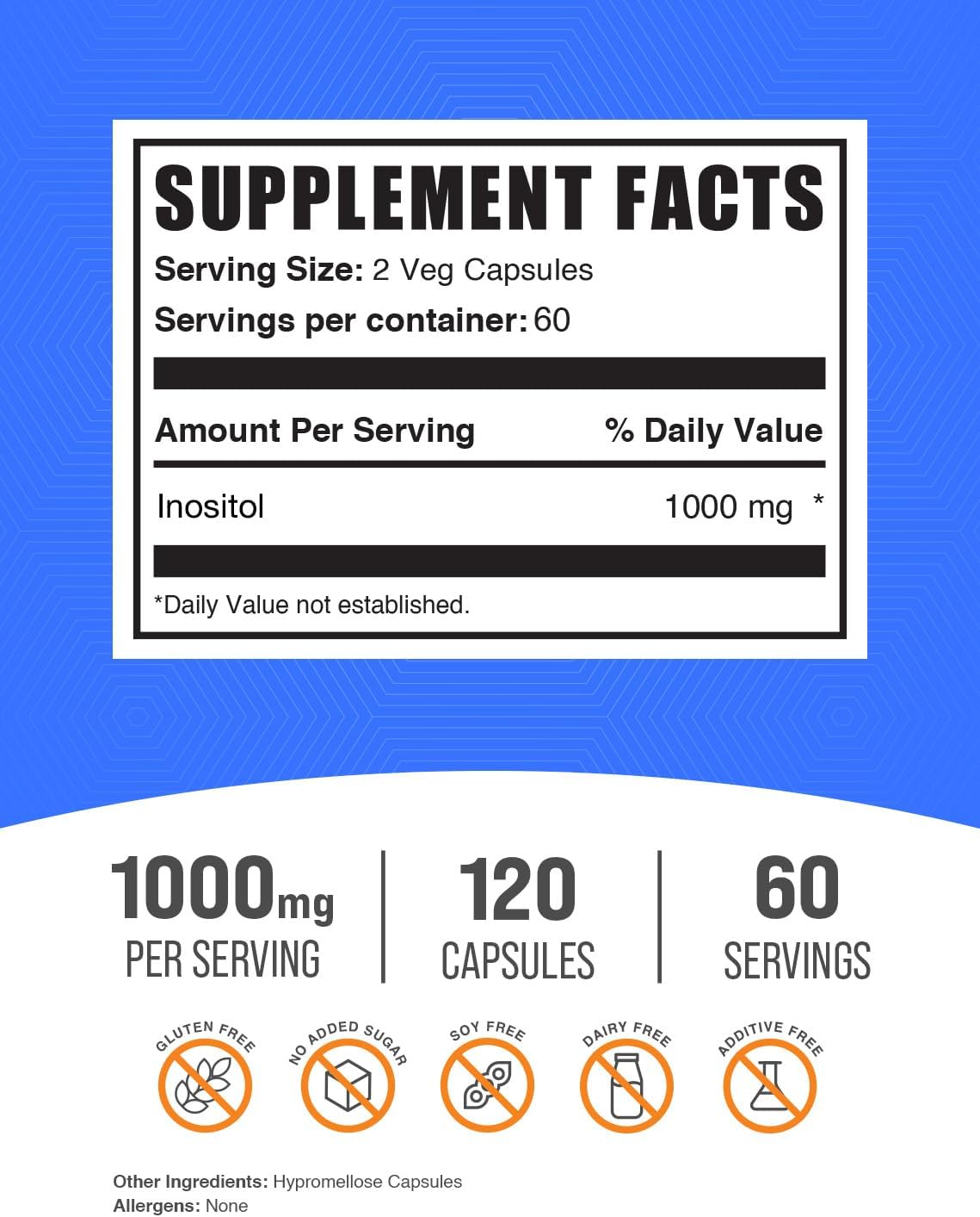 BulkSupplements.com Inositol Capsules - Vitamin B8, 1000mg per Serving, 120 Count - görsel 2