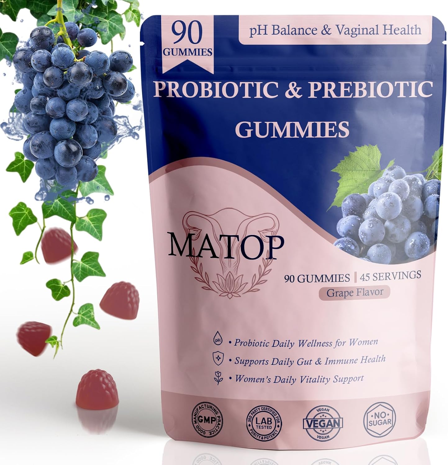 MATOP Women’s Probiotic Pineapple Gummies – Gut Health & pH Balance Daily Digestive Feminine Wellness, Vegan Sugar-Free, 60 Count - görsel 7