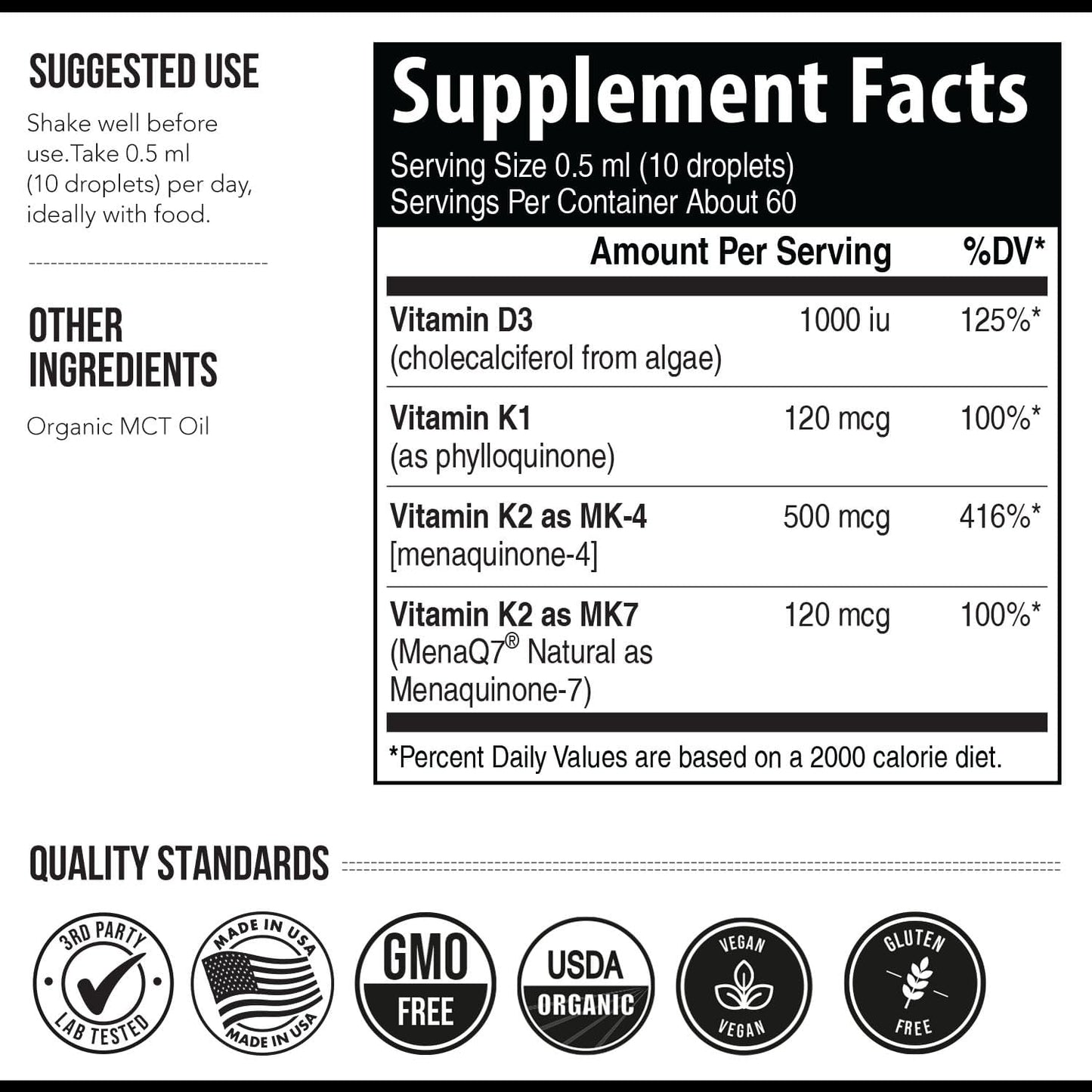 Total K2® | Vitamin K2 as MK7 & MK4 | Plus K1 & Vitamin D3 Cofactor - 620 mcg K2 per Serving - All-Trans MK7 from MenaQ7® - Full-Spectrum Vitamin K - Vegan, Organic Certified (Liquid 1 oz) - görsel 6