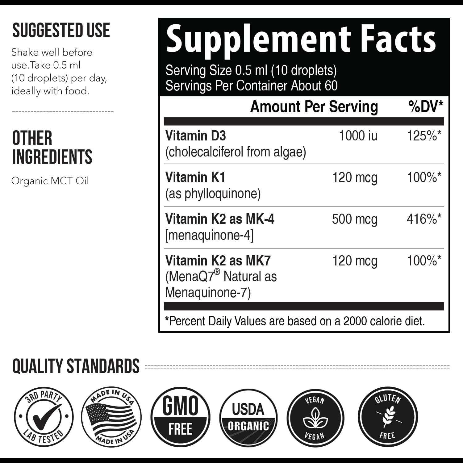 Total K2® | Vitamin K2 as MK7 & MK4 | Plus K1 & Vitamin D3 Cofactor - 620 mcg K2 per Serving - All-Trans MK7 from MenaQ7® - Full-Spectrum Vitamin K - Vegan, Organic Certified (Liquid 1 oz) - görsel 6