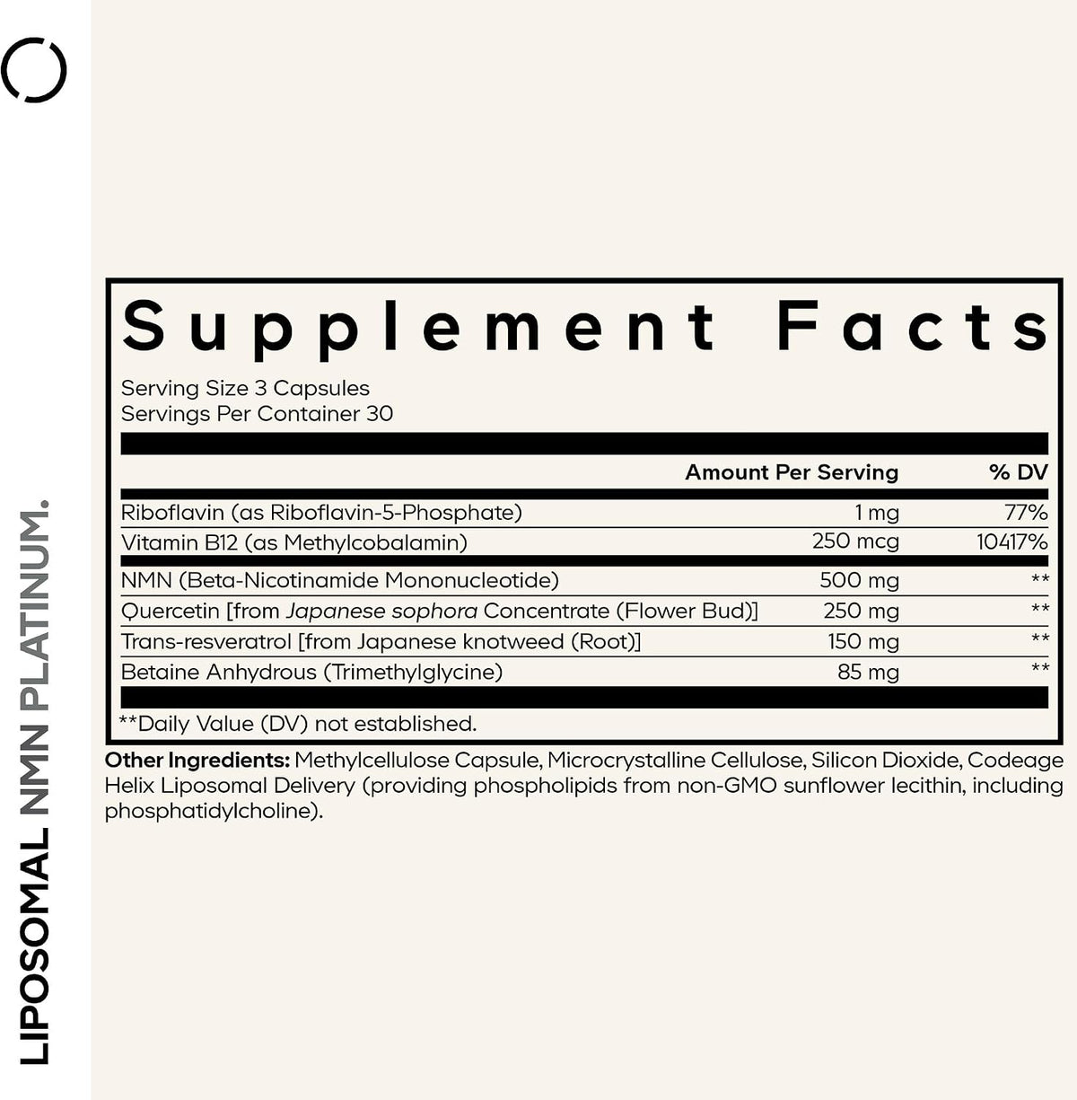 Codeage Liposomal NMN Platinum – 500 mg NMN Food Supplement with Resveratrol, Quercetin, and B Vitamins - görsel 2