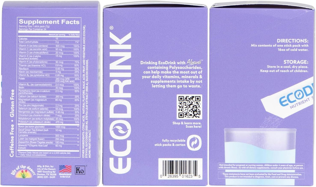 Lily of The Desert EcoDrink Nutrient Support Hydration Packets – Multivitamin Electrolyte Mix with Aloe, 24 Stick Packs - görsel 3