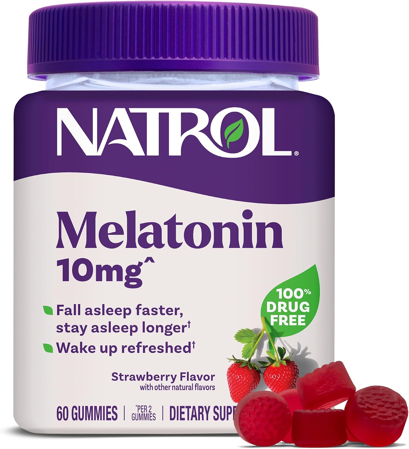 Natrol Melatonin Gummies – 10 mg, 60 Strawberry-Flavoured Gummies for Adult Sleep Support - görsel 1