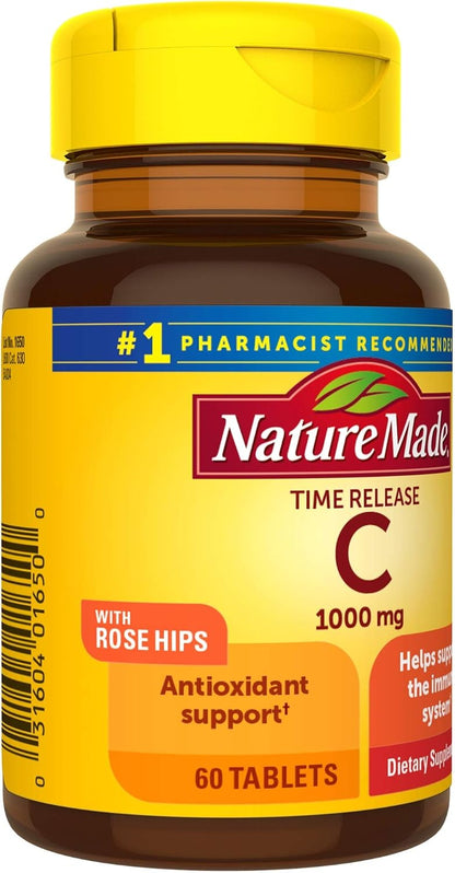 Nature Made Vitamin C 1000 mg Time Release Tablets with Rose Hips, 60 Tablets