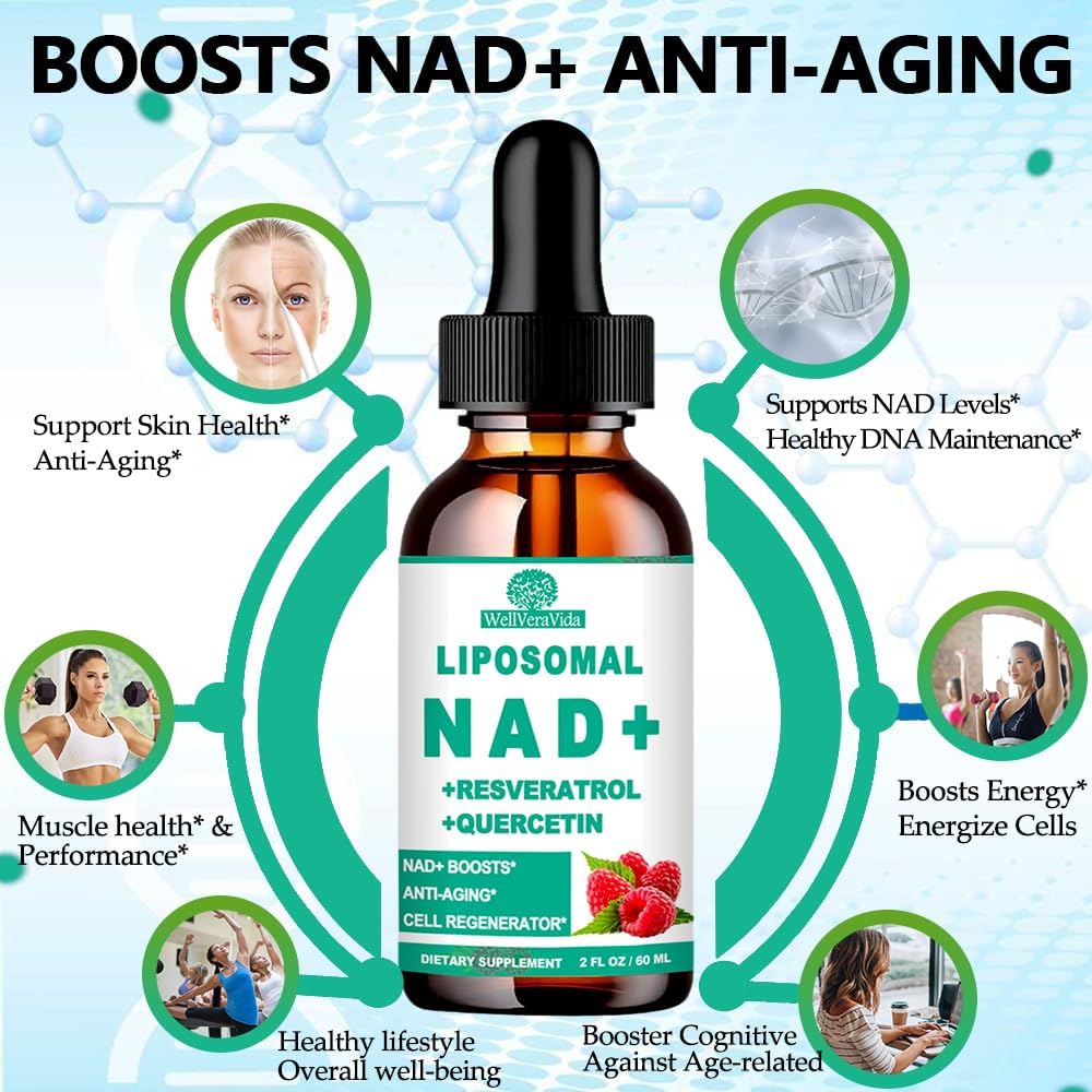 NAD+ Supplement with Liposomal Nicotinamide Riboside 900mg, Resveratrol, Quercetin, TMG & Vitamin B3 – Organic Liquid Formula for Cellular Health and Vitality - görsel 3