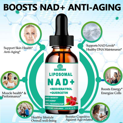 NAD+ Supplement with Liposomal Nicotinamide Riboside 900mg, Resveratrol, Quercetin, TMG & Vitamin B3 – Organic Liquid Formula for Cellular Health and Vitality