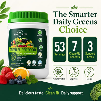 SHOUTGRIIN Organic Green Superfood Powder - 100 Billion CFU Probiotics & Digestive Enzymes – Image 9