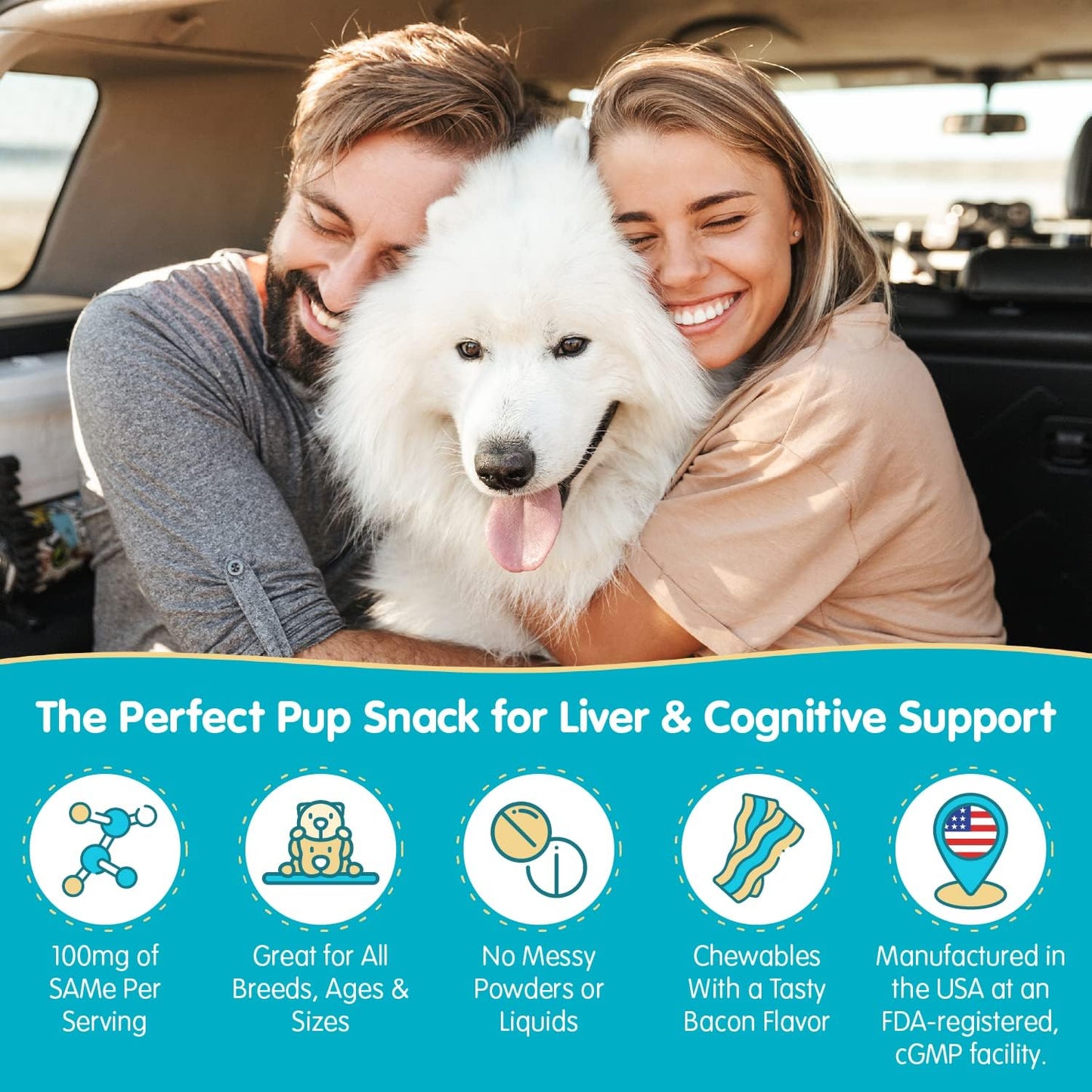 Pawsitive SAMe 100 Liver Support for Dogs - Bacon Flavoured Chewable Tablets (30 Count) - görsel 6