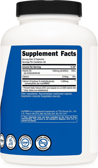Nutricost HMB (1500mg) and Vitamin D3 (6000 IU) Supplement - 240 Capsules, 80 Servings - Gluten-free and Non-GMO